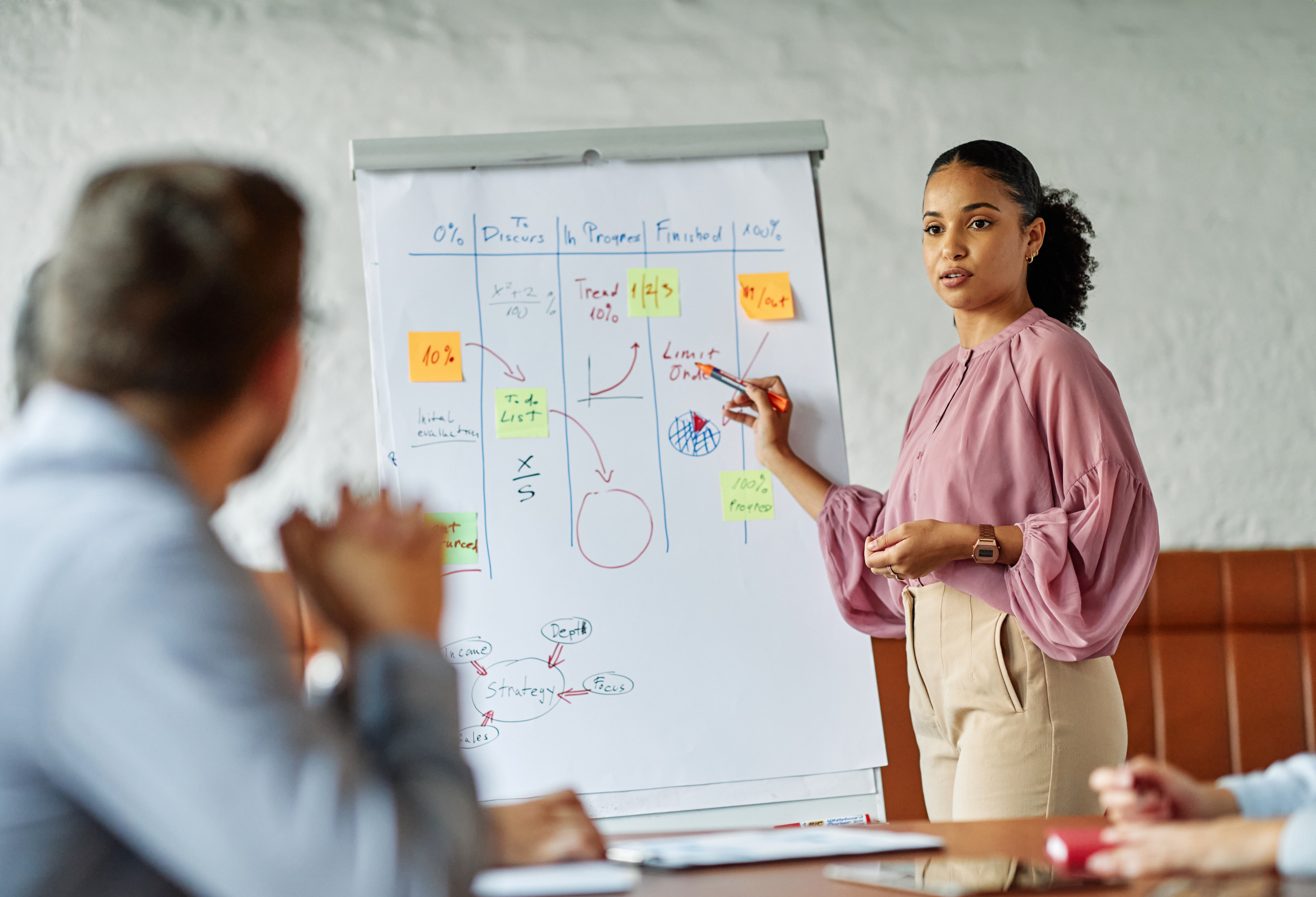 Business woman presents to colleagues