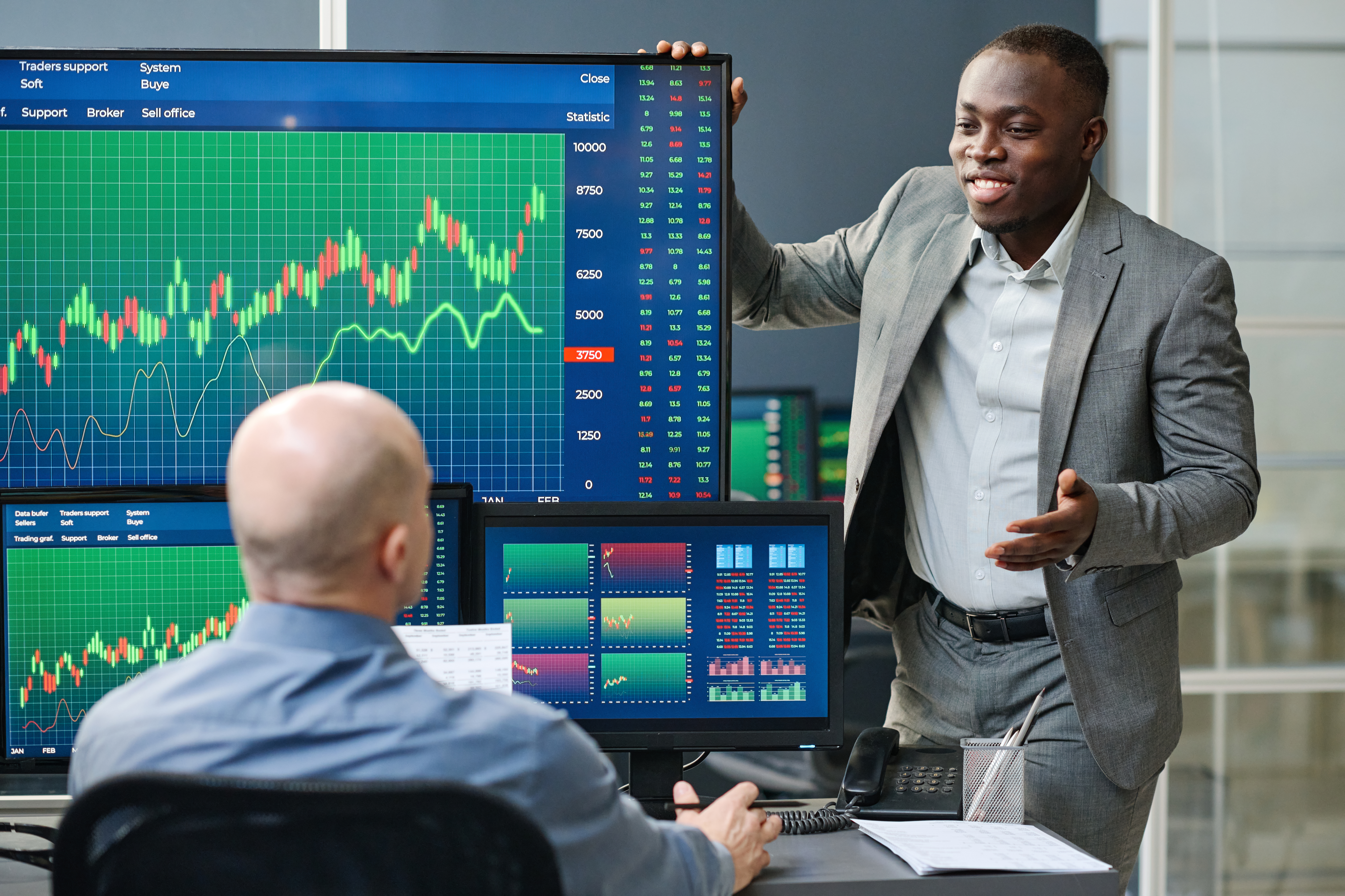Business colleagues discussing market trends