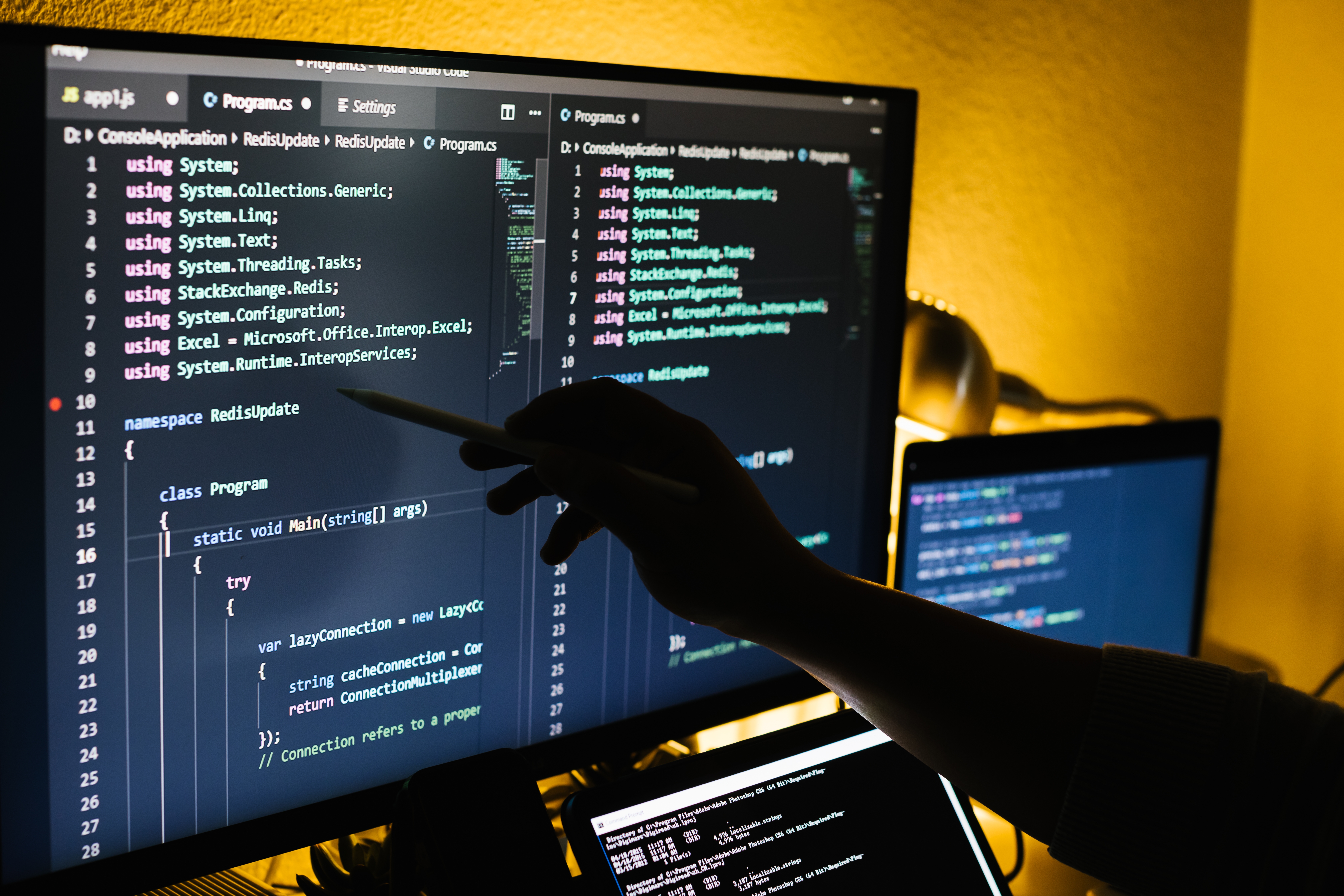 Programming code on screens