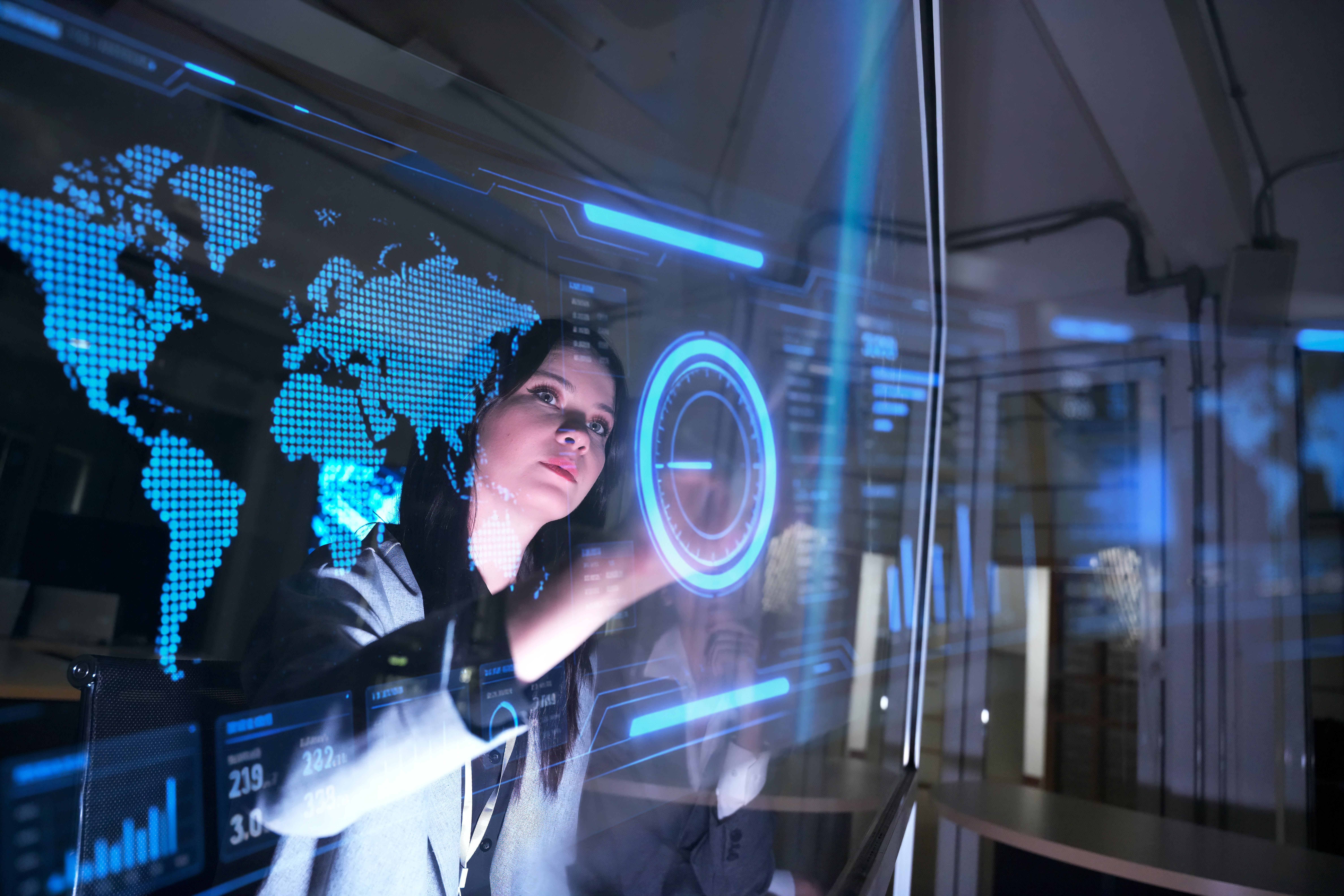 Business professional using interactive technology