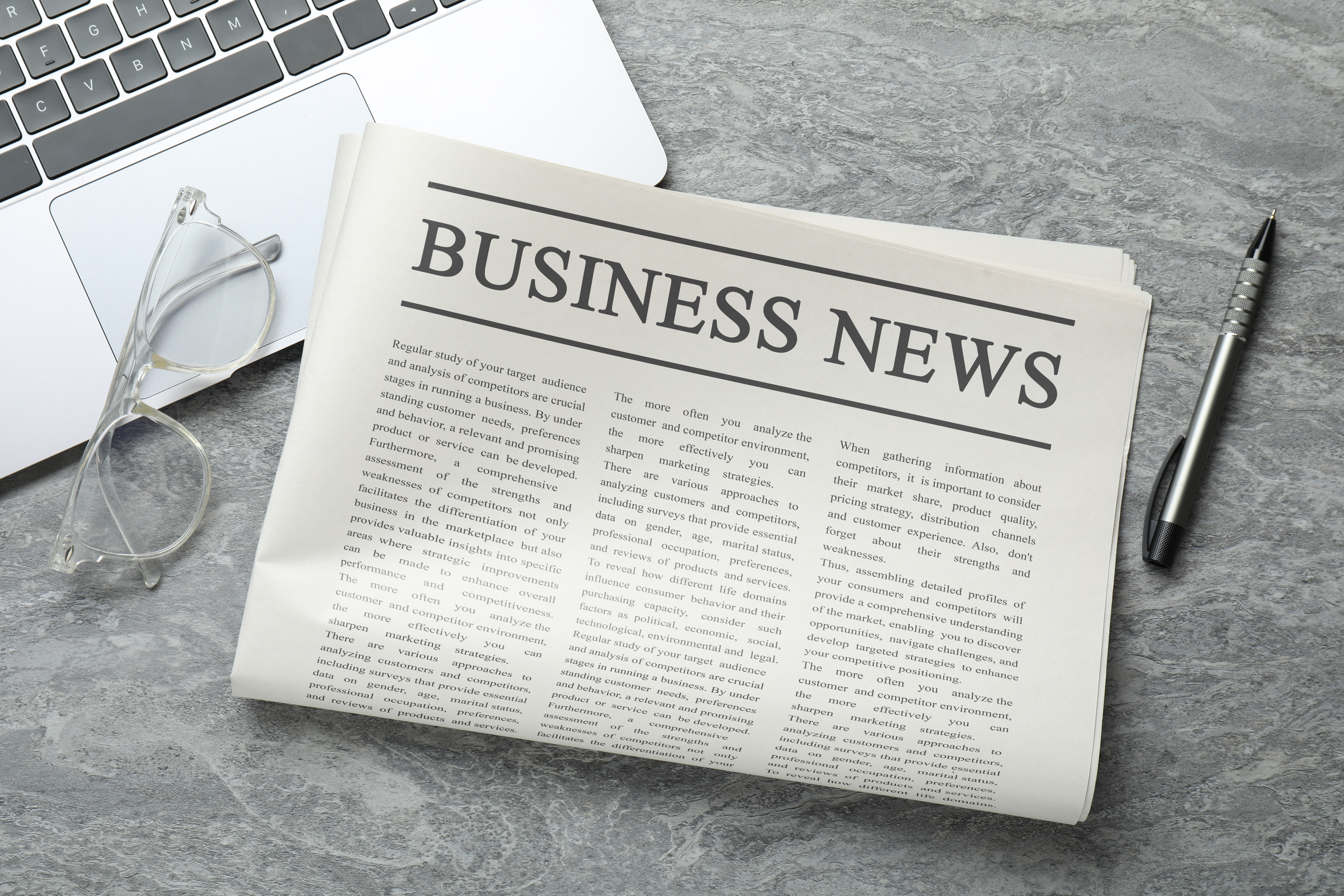 Business news newspaper and office supplies